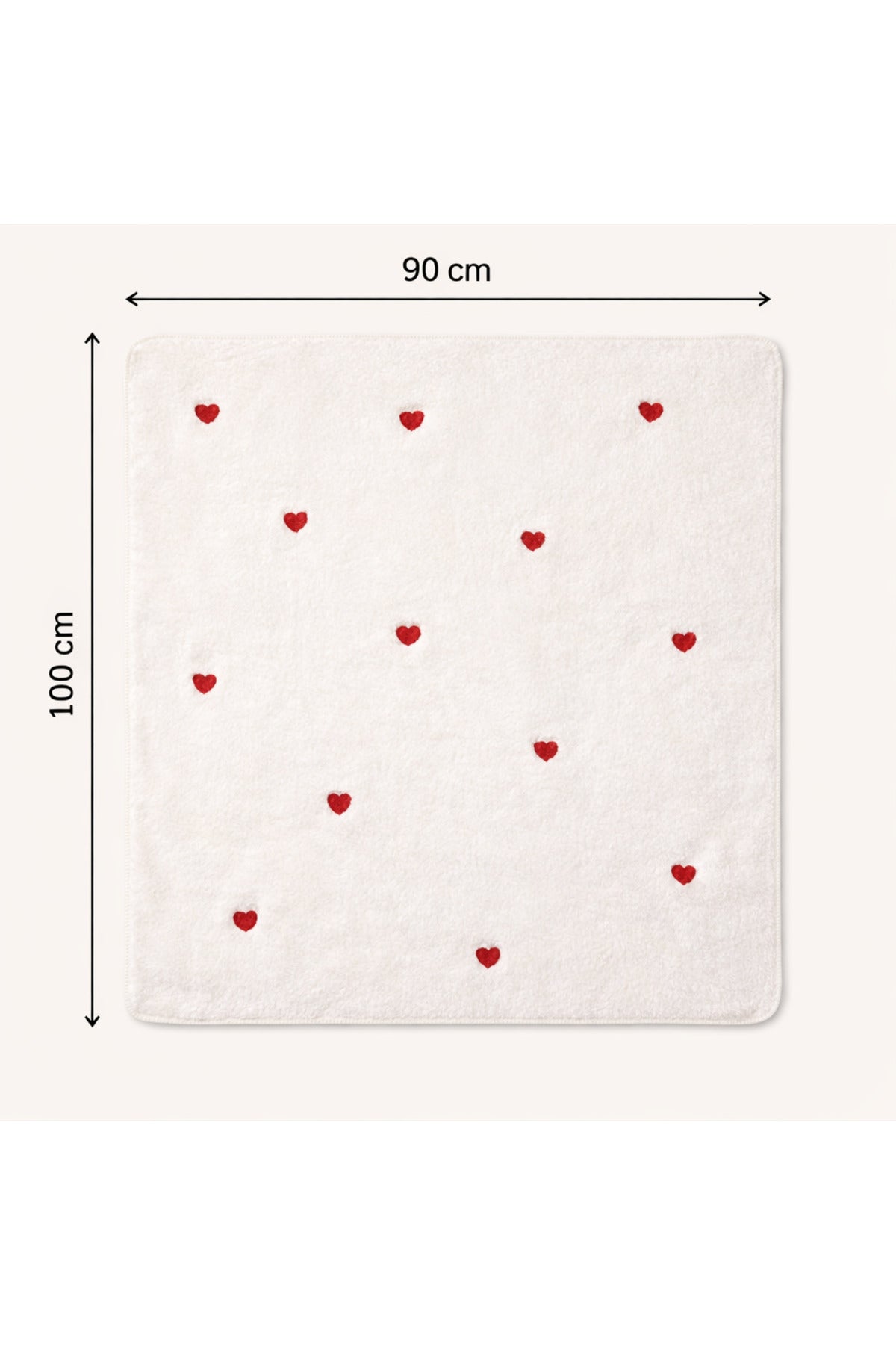 Kalp Nakışlı Peluş Bebek Battaniyesi 90×100 cm – Yumuşak Doku