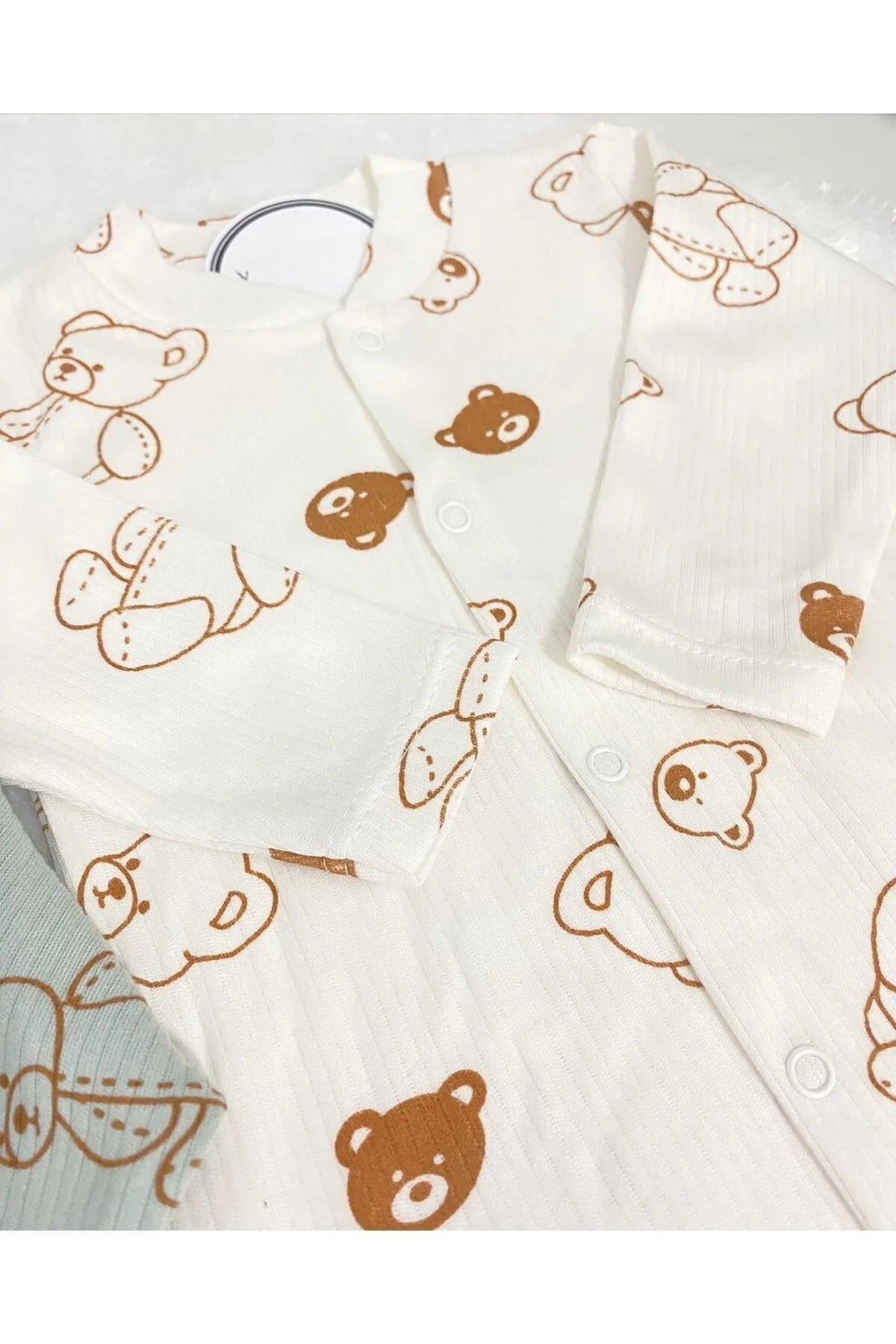 Haki Erkek Bebek Ayıcık Desenli 2li Tulum Takımı Yenidoğan
