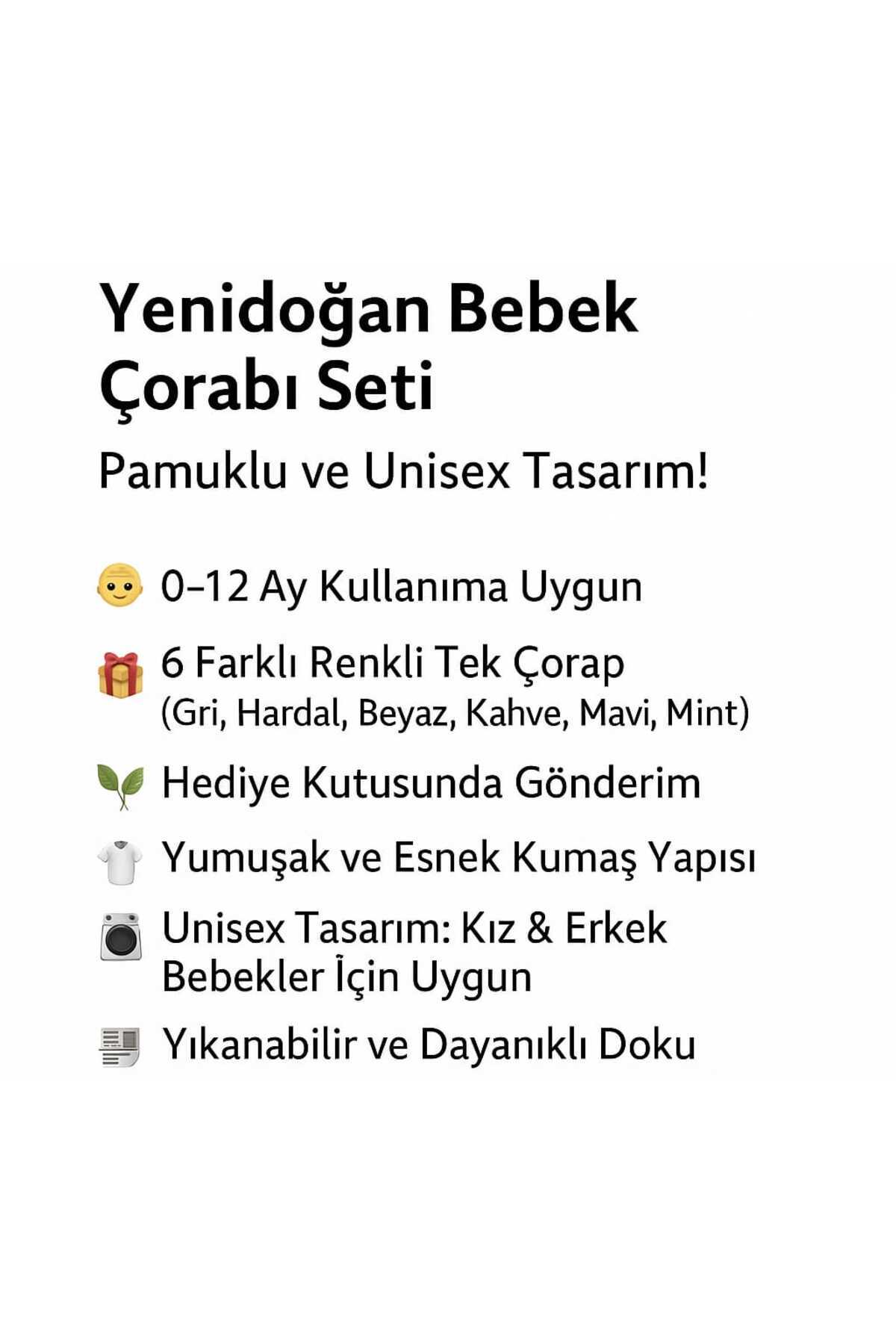 6'lı Yenidoğan Kız Bebek Çorap Seti -Renkli Pamuklu Organik HEDİYE KUTULU
