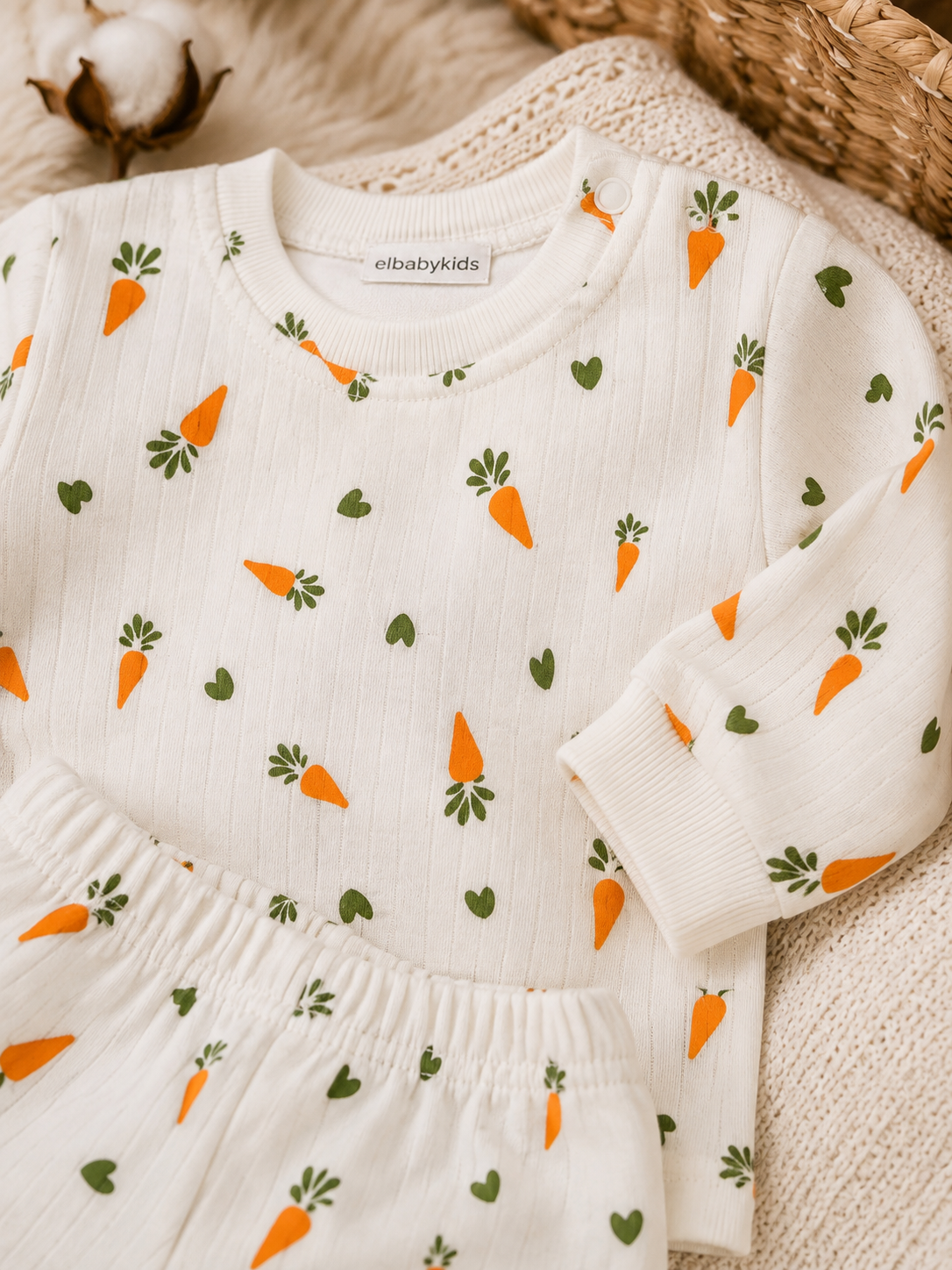Havuç Desenli Bebek Takımı Uzun Kollu Üst ve Pantolon &Pijama Takımı