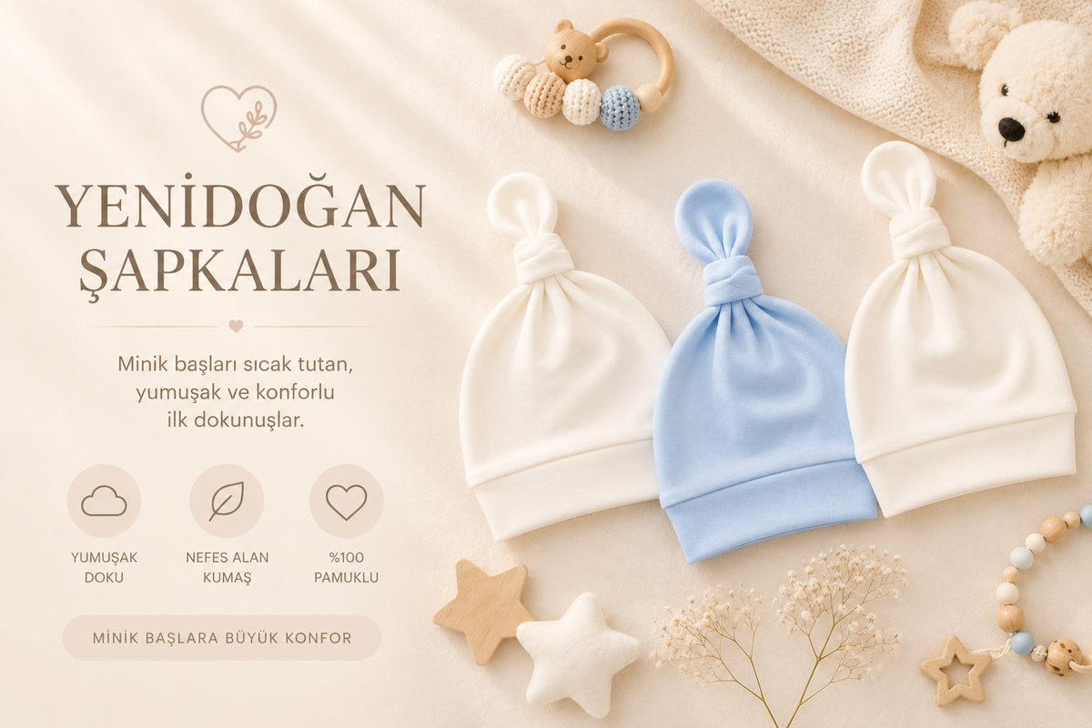 %100 Pamuklu Yenidoğan Şapka & Bere Setleri