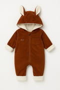 Kadife Kapüşonlu Astronot Tulum - Kahverengi