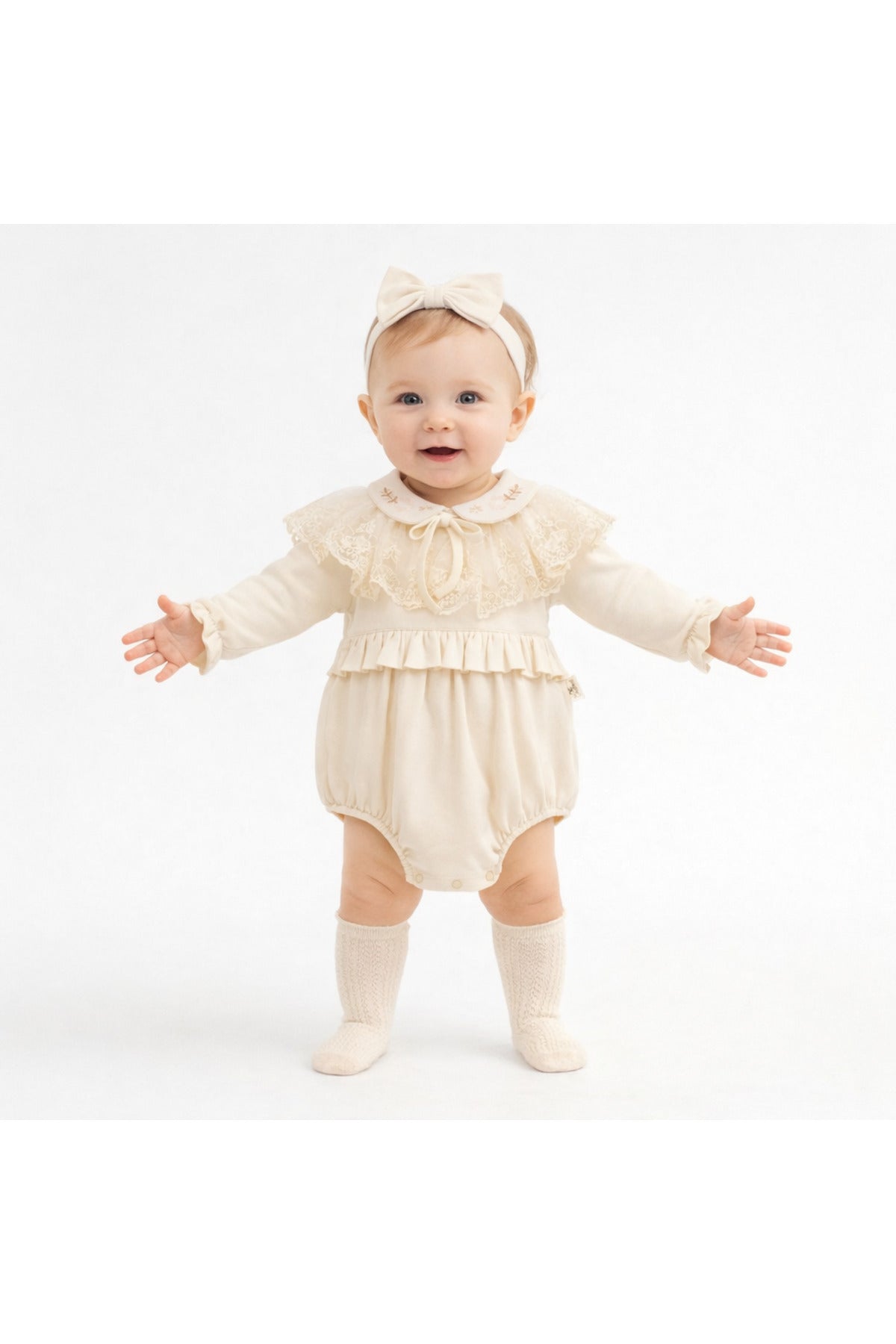 Luxury Soft Çıkarılabilir Dantelli Yaka Romper – Kız Bebek Tulum, %100 Pamuk