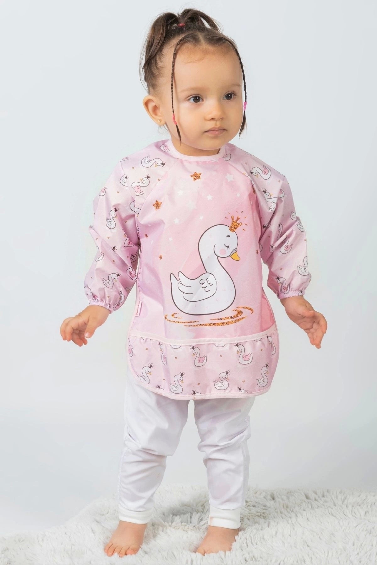 2 Adet Set Kombin Sevimli At-kuğu 0-3 Yaş Sıvı Geçirmez Bebek Mama Önlüğü