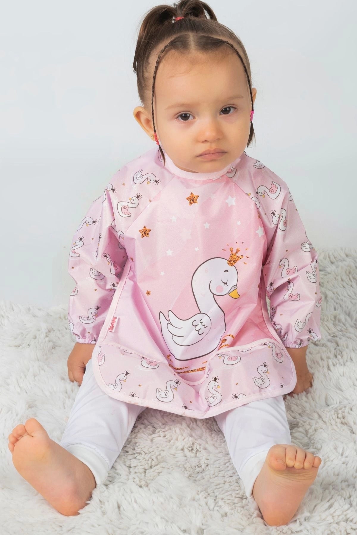 2 Adet Set Kombin Balerin Ayı-kuğu 0-3 Yaş Sıvı Geçirmez Bebek Mama Önlüğü