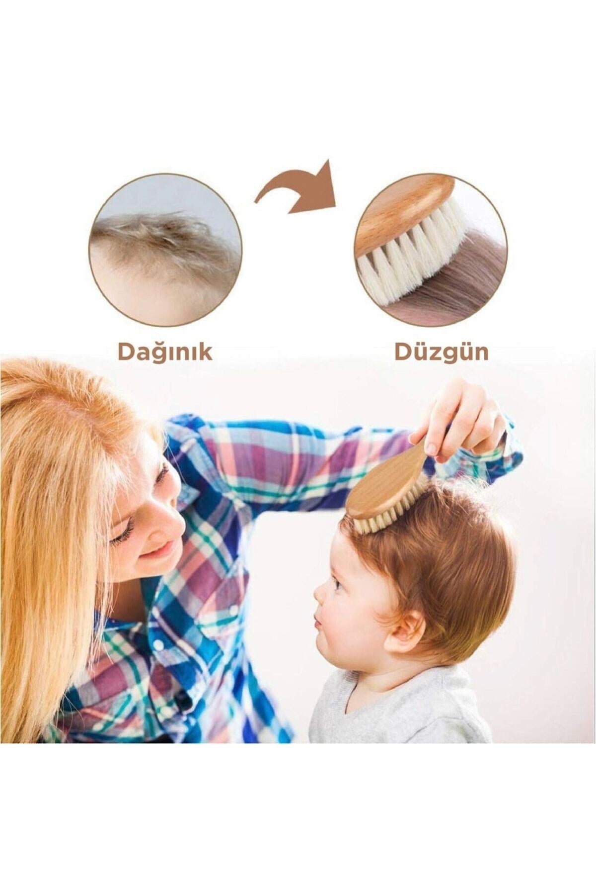% 100 Doğal Keçi Kılı Bebek Saç Fırçası Ve Kiraz Ağacı Tarak 2li Set