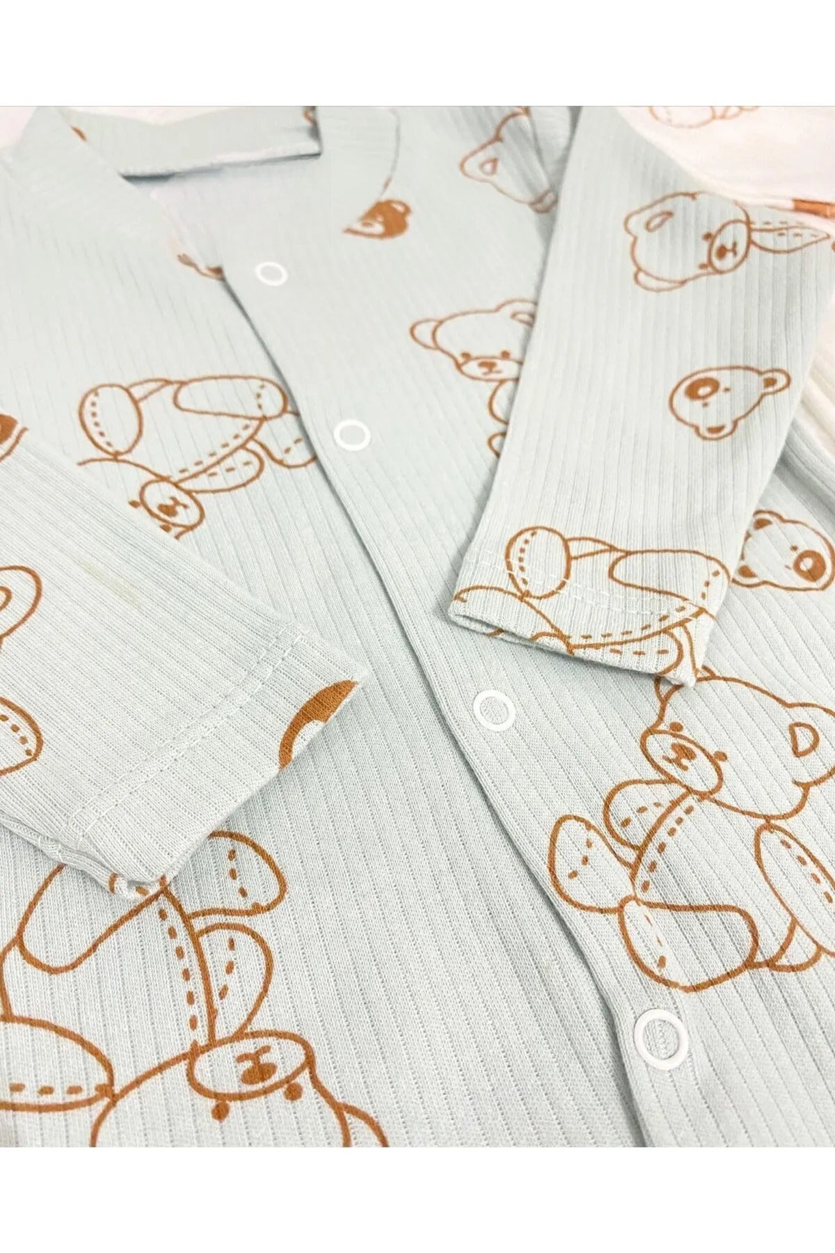 Haki Erkek Bebek Ayıcık Desenli 2li Tulum Takımı Yenidoğan