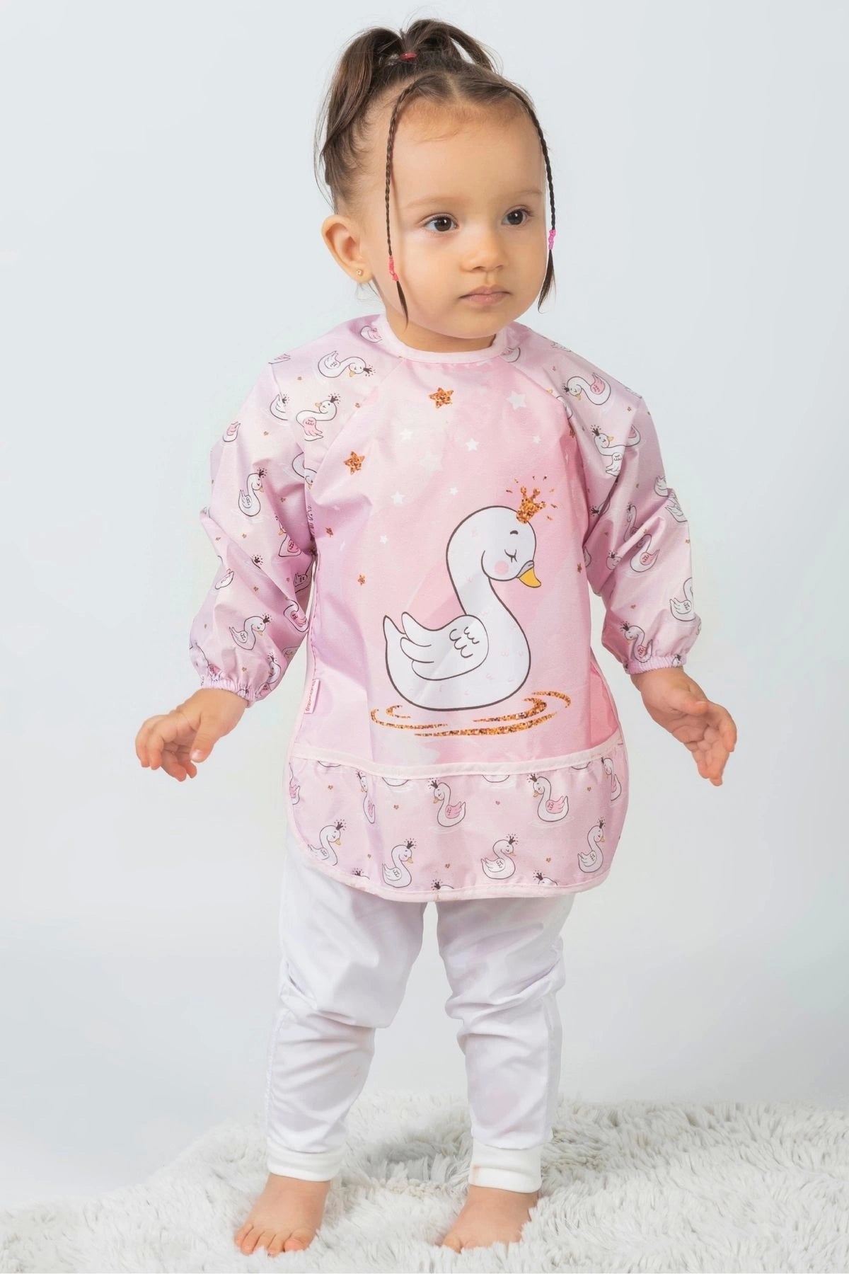 2 Adet Set Kombin Balerin Ayı-kuğu 0-3 Yaş Sıvı Geçirmez Bebek Mama Önlüğü
