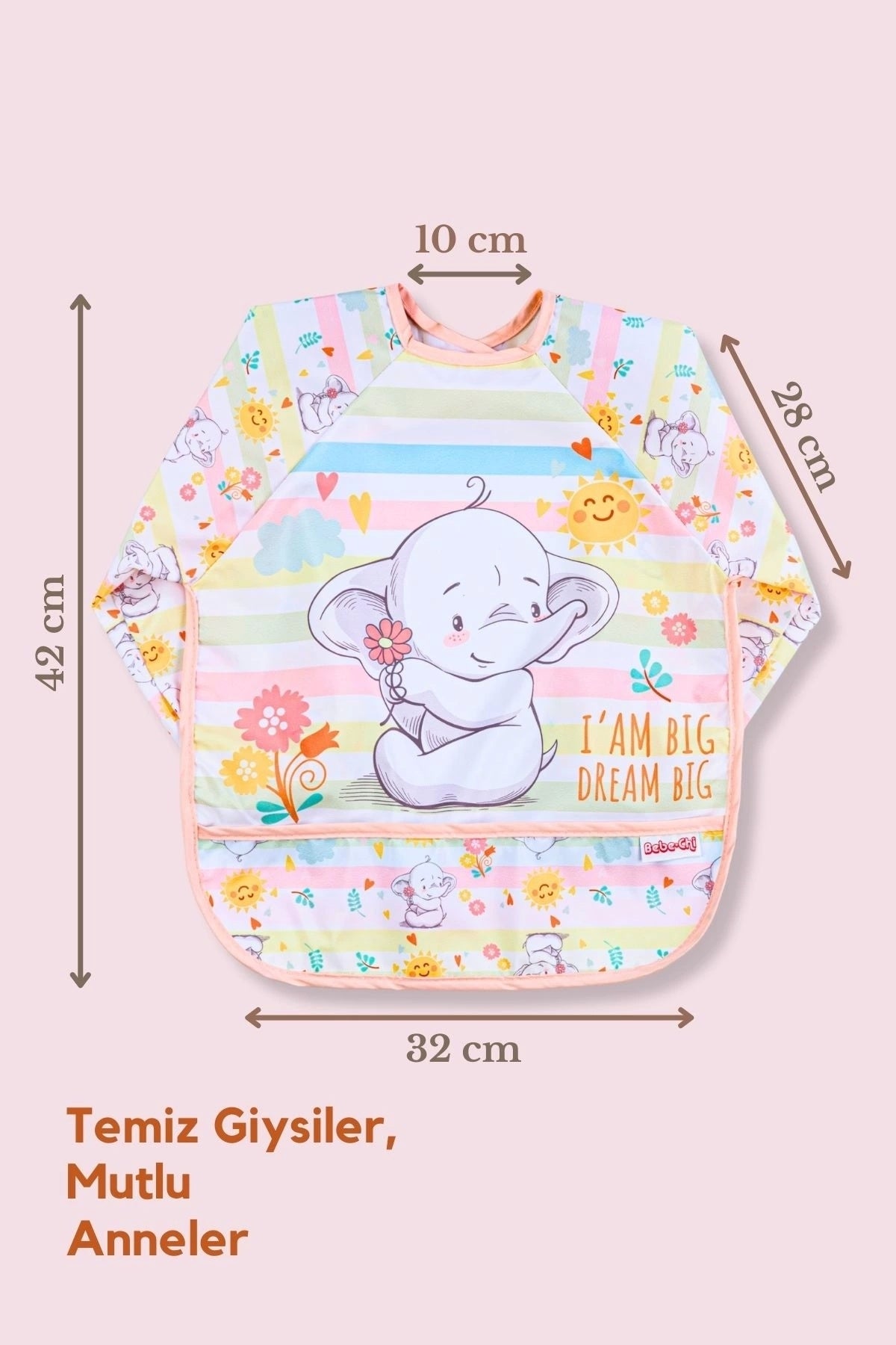 2'Li Uzun Kollu Giyilebilir Sevimli Fil-Kuğu Desen Sıvı Geçirmez Aktivite ve Mama Önlüğü 6-24 AY