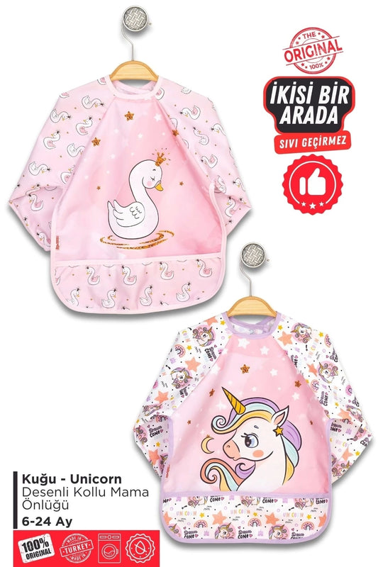 2 Adet Set Kombin Sevimli At-kuğu 0-3 Yaş Sıvı Geçirmez Bebek Mama Önlüğü