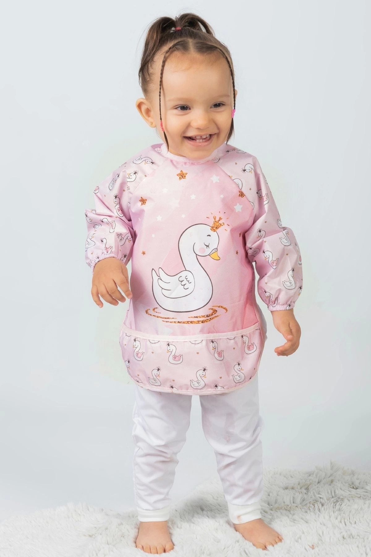 2 Adet Set Kombin Balerin Ayı-kuğu 0-3 Yaş Sıvı Geçirmez Bebek Mama Önlüğü