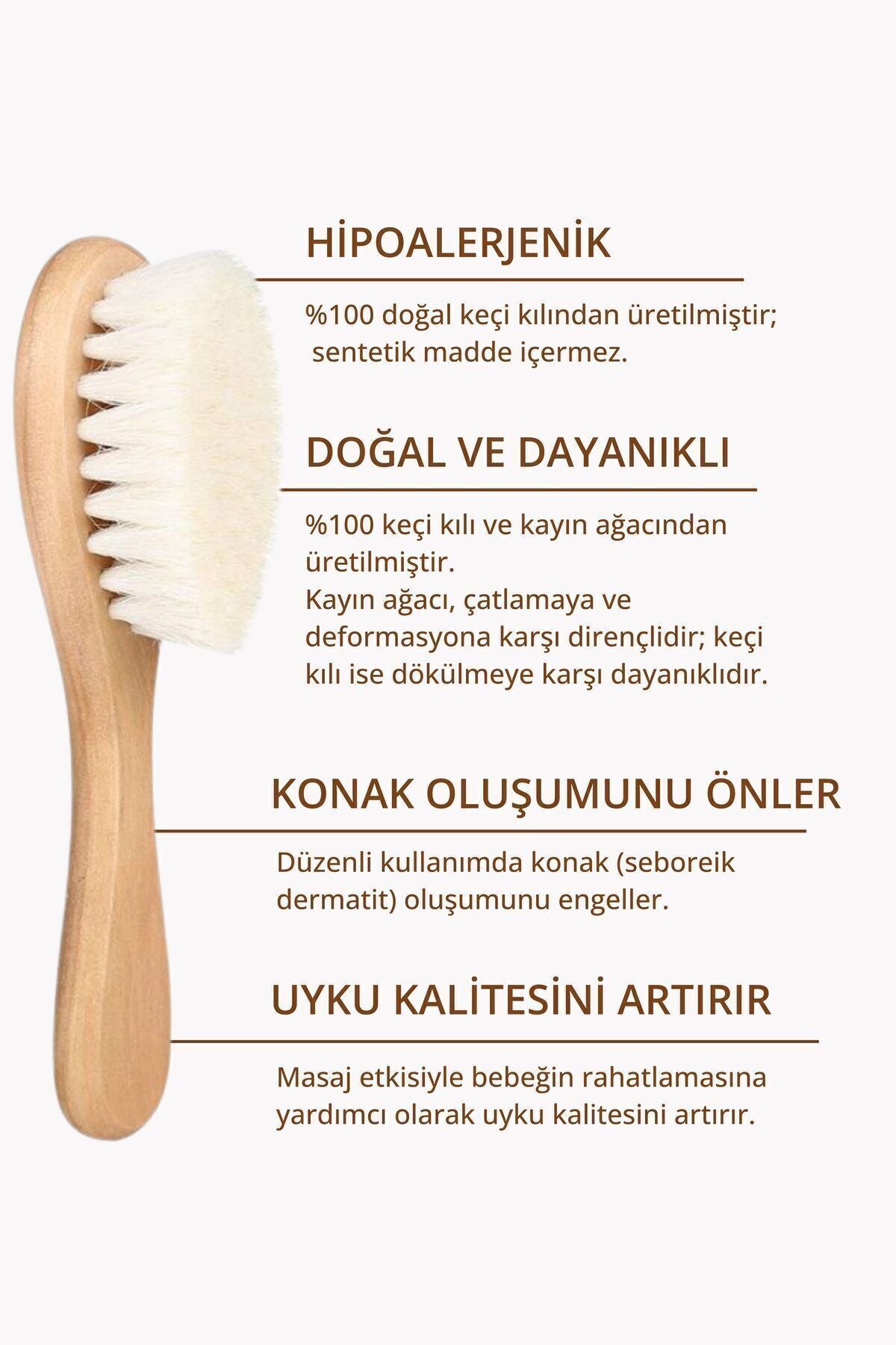 Keçi Kılı Bebek Saç Fırçası Seti | Diş Kaşıyıcılı 4’lü Bebek Bakım Seti - Keçi Kılı Fırça