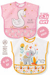 Su Geçirmez Bebek Mama Önlüğü 2’li Set – Kısa Kollu, Yıkanabilir, 6-24 Ay (Sevimli Kuğu&Fil)