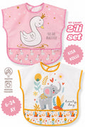 Su Geçirmez Bebek Mama Önlüğü 2’li Set – Kısa Kollu, Yıkanabilir, 6-24 Ay (Sevimli Kuğu&Fil)