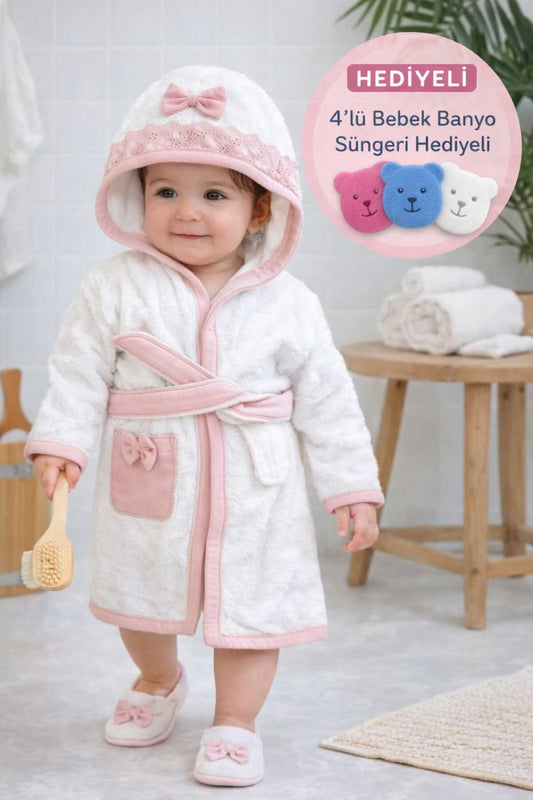 Yenidoğan Kız Bebek Havlu Bornoz Seti Organik - Bebek Doğum Hediyesi KUTULU ÜRÜN !!!