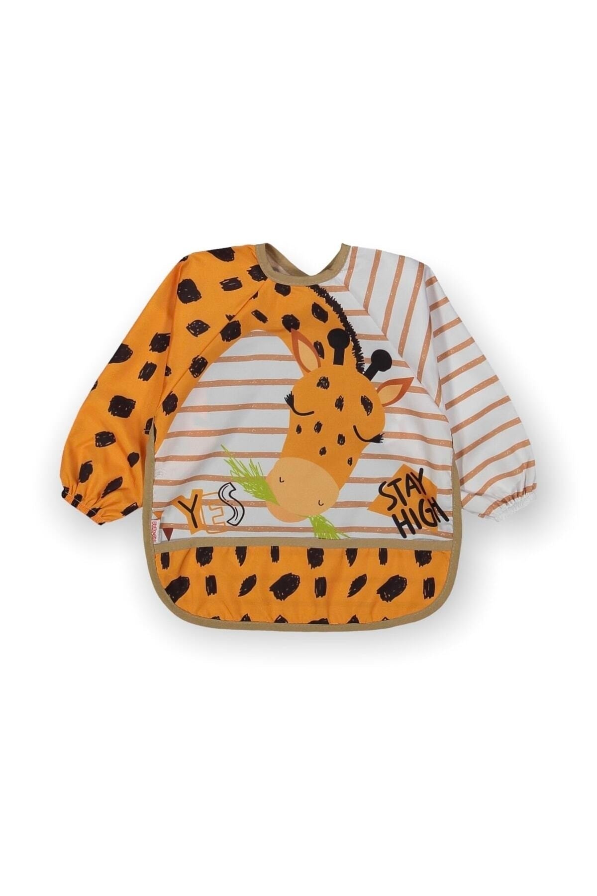 Zürafa Desenli Uzun Kollu Unisex Bebek Mama Önlüğü