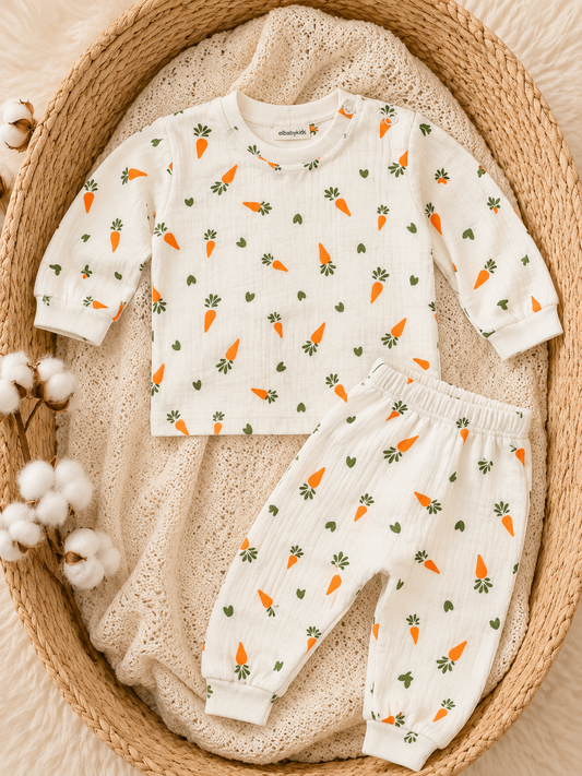Havuç Desenli Bebek Takımı Uzun Kollu Üst ve Pantolon &Pijama Takımı
