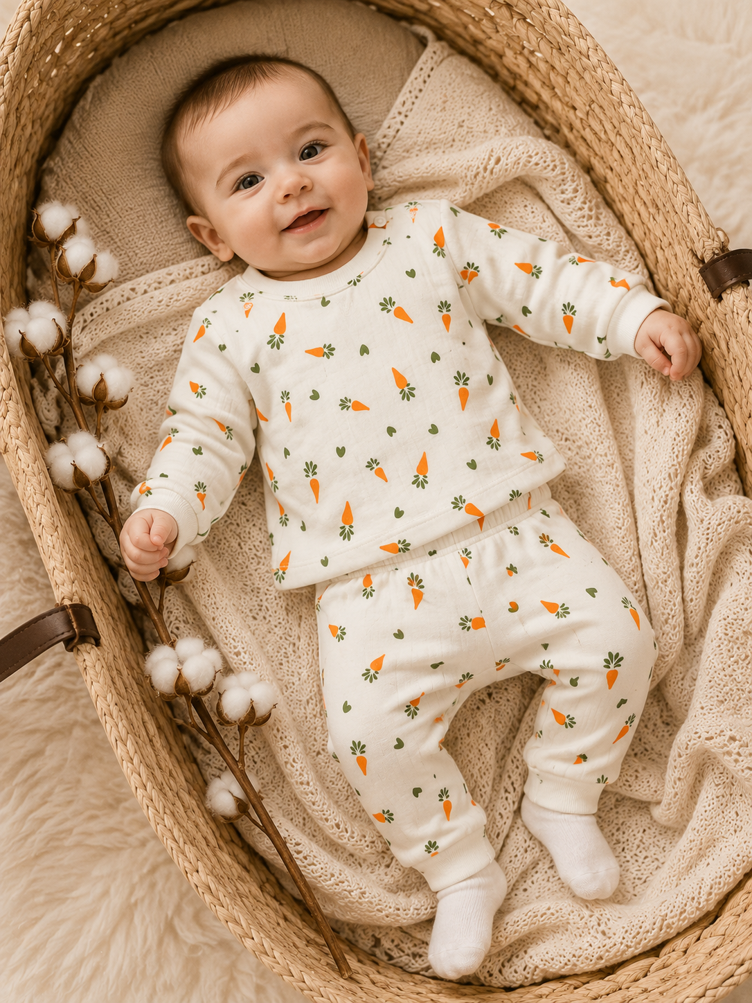 Havuç Desenli Bebek Takımı Uzun Kollu Üst ve Pantolon &Pijama Takımı