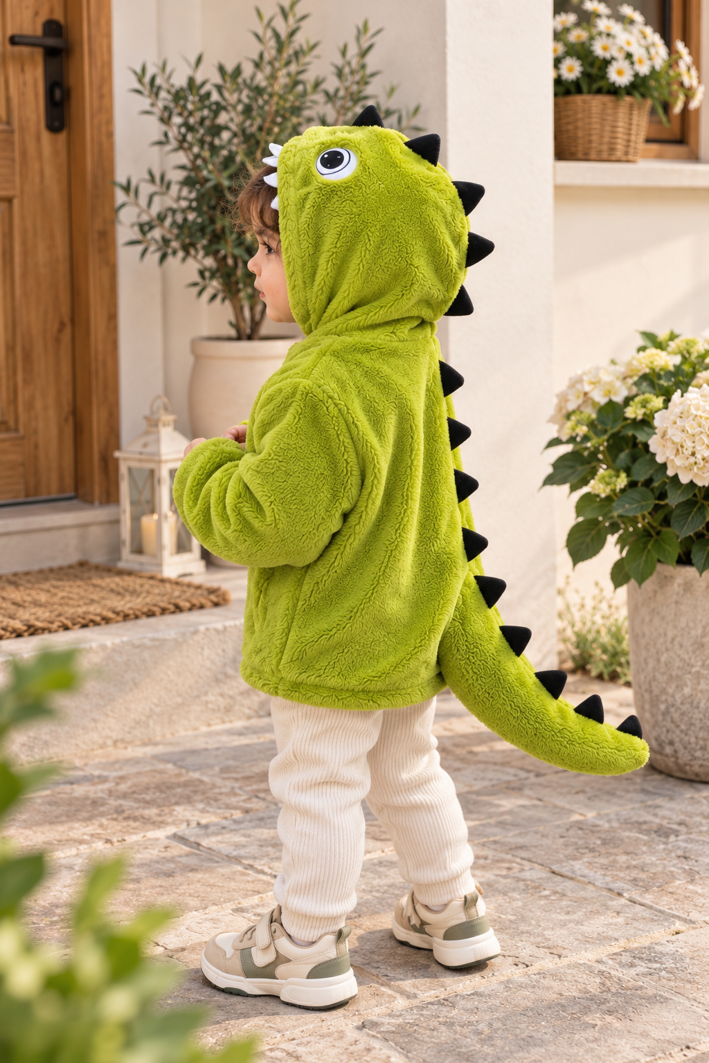 Dinozor Peluş Mont | Kapüşonlu, Fermuarlı & Sıcacık 2-5 YAŞ